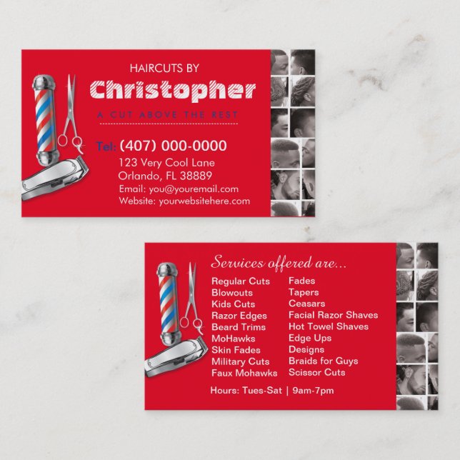 Barbershop Business Card Barber Pol, Clippers com Visitenkarte (Vorne/Hinten)