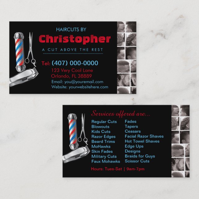 Barbershop Business Card Barber Pol, Clippers com Visitenkarte (Vorne/Hinten)