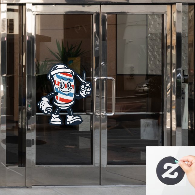 Barbershop Cartoon Barber Pole Character Fensteraufkleber (Büro Tür)