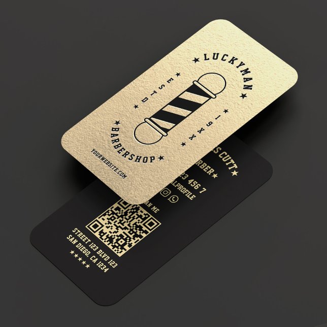 Barbershop Classic Elegantes Gold Black Barber Pol Visitenkarte (Barbershop Classic Elegant Gold Black Barber Pole Business Card
)