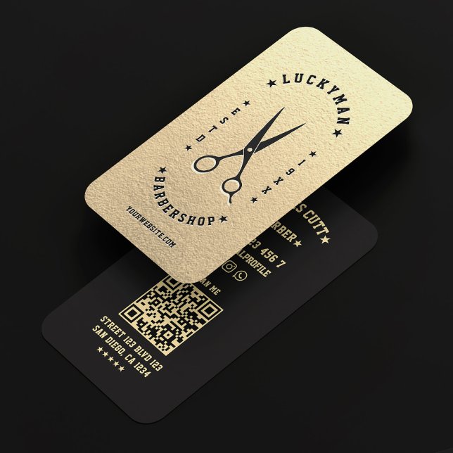 Barbershop Elegant Gold Barber Black Scheren Visitenkarte (Barbershop Elegant Gold Barber Black Scissors Business Card
)