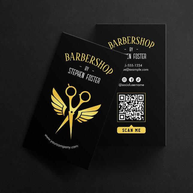 Barbershop Friseur Barbershop Schwarzer Gold Visitenkarte (Von Creator hochgeladen)