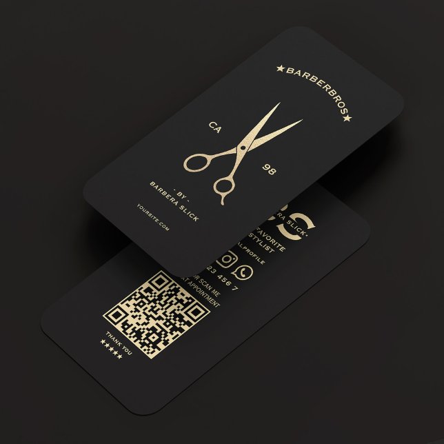 Barbershop Hairstylist Black Gold Scissors Modern Visitenkarte (Barbershop Hairstylist Black Gold Scissors Modern Business Card
)
