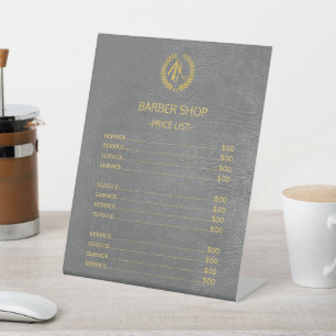 Barbershop Imitats Grauleder Preisliste Sockelschild