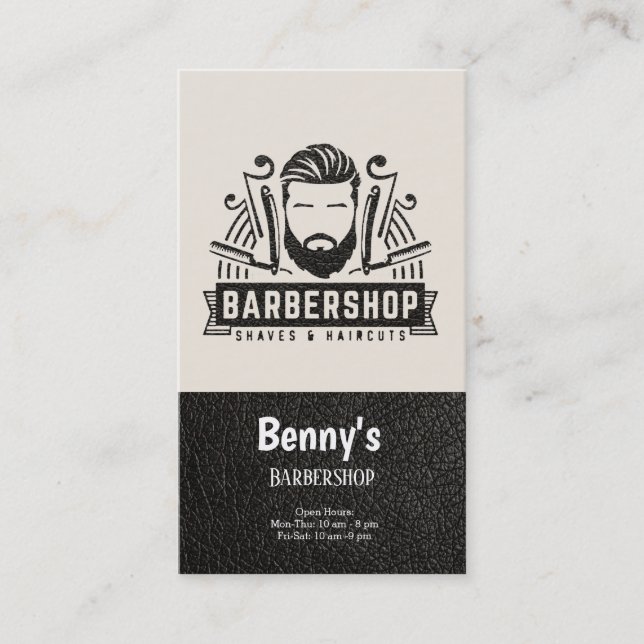 Barbershop Leder Look Visitenkarte (Vorderseite)