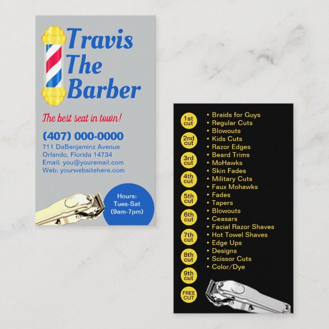Barbershop Loyalty Card (Barber Pol und Clippers) Visitenkarte (Vorne/Hinten)