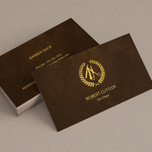 Barbershop Luxus einfache goldbraune Leder-Look Visitenkarte
