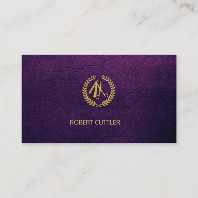Barbershop Luxus-lila-Logo-Termin-Vorlage Terminkarte (Vorderseite)