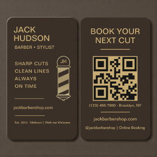 Barbershop Mocha Braun Gold Friseur Haarschnitt QR Visitenkarte