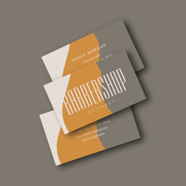 Barbershop moderne Earth Tones Carte de visite rus (Créateur téléchargé)