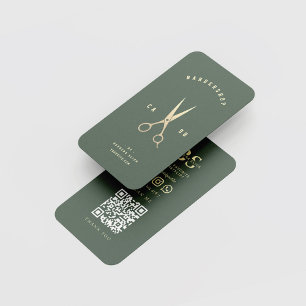 Barbershop Monogram Gold Scissors Barber Green Visitenkarte
