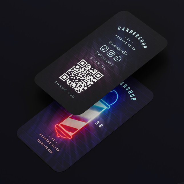 Barbershop Neon Barber's Pole Moderner Barber Visitenkarte (Barbershop Neon Barber's Pole Modern Barber Business Card
)