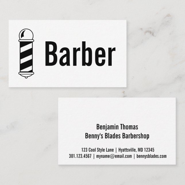 Barbershop Pole Black and White Barber Visitenkarte (Vorne/Hinten)
