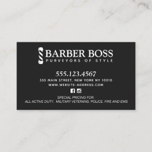 Barbershop Pole Black and White Business B Visitenkarte
