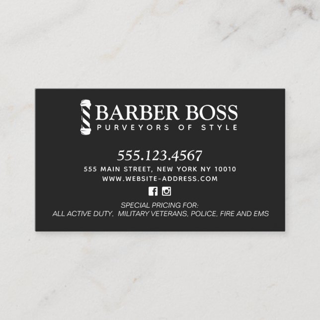 Barbershop Pole Black and White Business B Visitenkarte (Vorderseite)