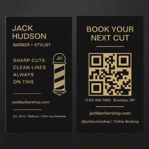 Barbershop-QR-Code Schwarz Gold Friseur Haarschnit Visitenkarte