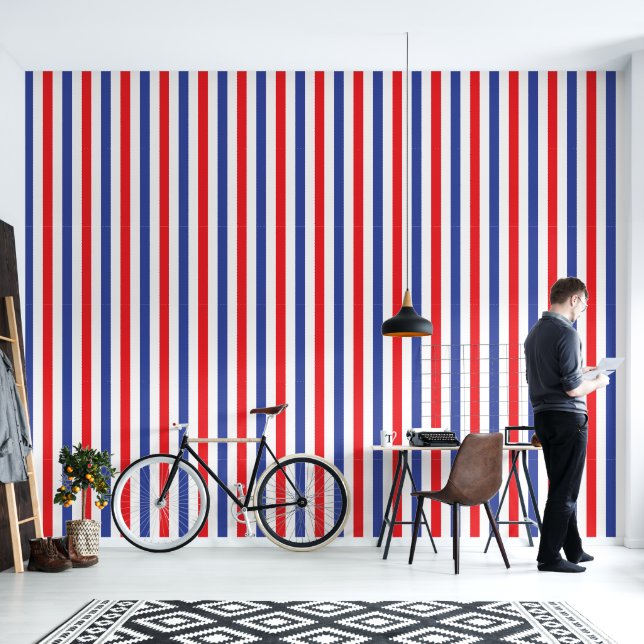 Barbershop Roter, Weißer und Blauer Vertikaler Str Tapete (Wohnbereich)