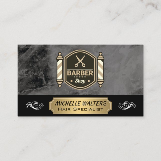 Barbershop Scheren | Barber Pole Visitenkarte (Vorderseite)