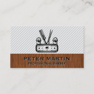 Barbershop Tools Emblem Holzschnitt Visitenkarte