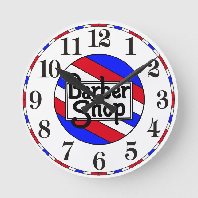 Barbershop Traditional Stripes Runde Wanduhr (Vorderseite)