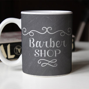 Barbershop Vintages Logo Graue weiße Tasse