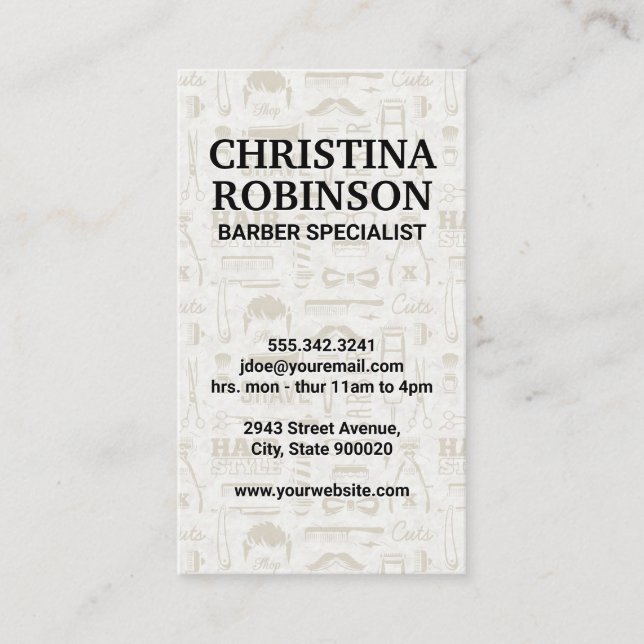 Barbertools und Symbolmuster Visitenkarte (Vorderseite)
