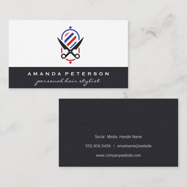 Barberwerkzeuge | Leder Visitenkarte (Vorne/Hinten)