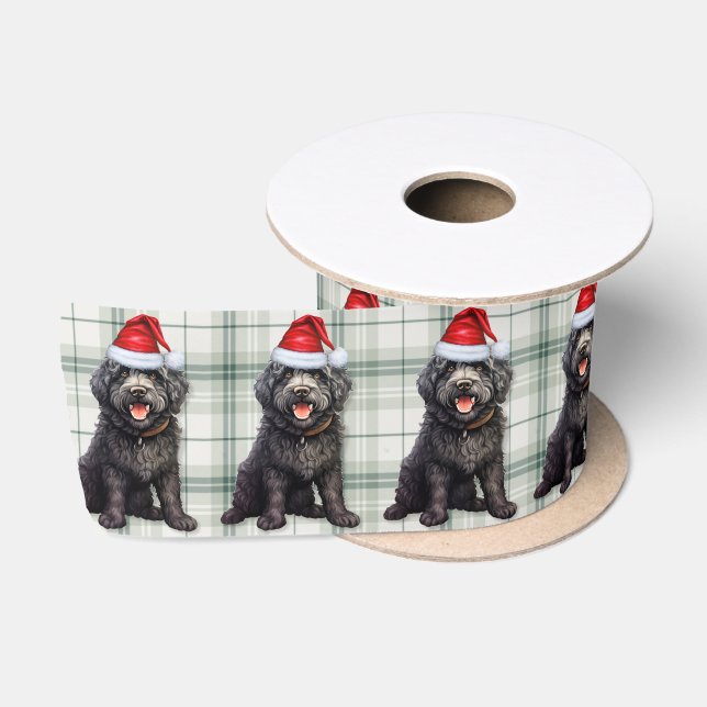Barbet Black Dog Urlaub Kariert Weihnachten Satinband (Spule)