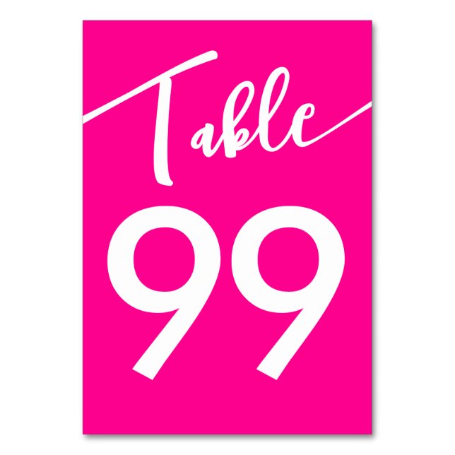 Barbiecore Hot Pink White Calligraphy Wedding Tischnummer (Vorderseite)