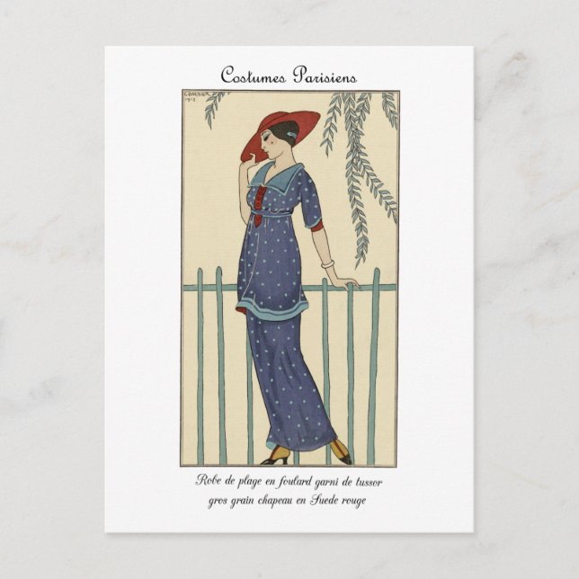 Barbier Fashion Illustration Kostüme Parisiens Postkarte (Vorderseite)