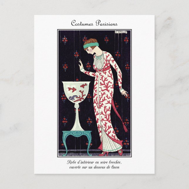 Barbier Französisch Art Deco Mode Kostüme Parisien Postkarte (Vorderseite)