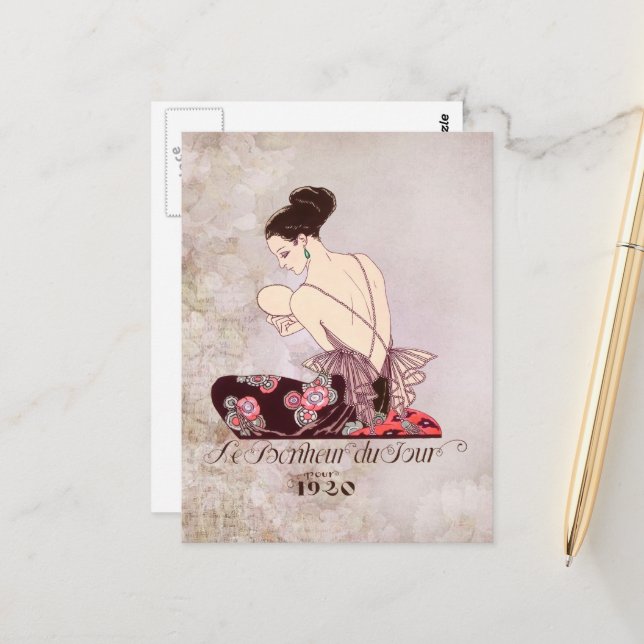 Barbier French Fashion Image Le Bonheur du Jour Postkarte (Vorderseite/Rückseite Beispiel)