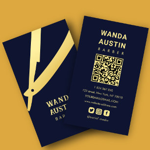 Barbier Navy Blau Und Gold Rasierer Qr Code Visitenkarte