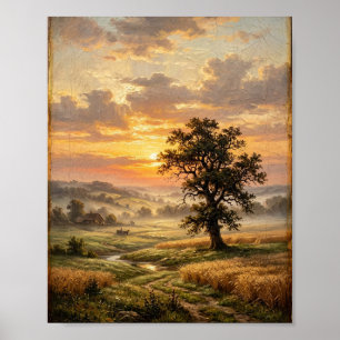 Barbizon Golden Sunrise Flusslandschaft I Poster