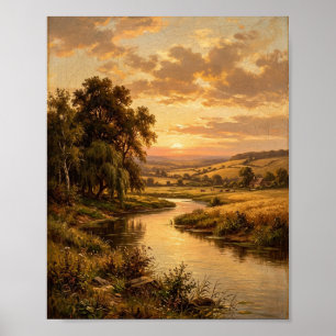 Barbizon Golden Sunrise River Landschaft II Poster