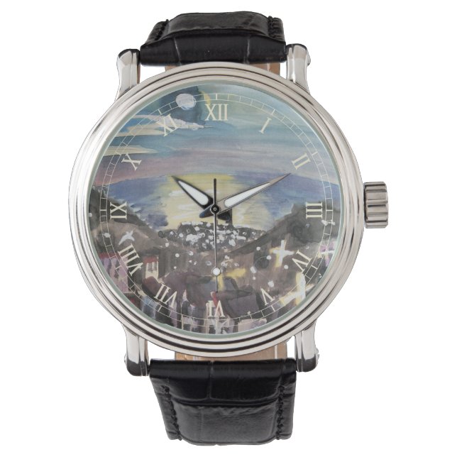 Barcelona am Abend von Walter Gramatte Armbanduhr (Vorderseite)
