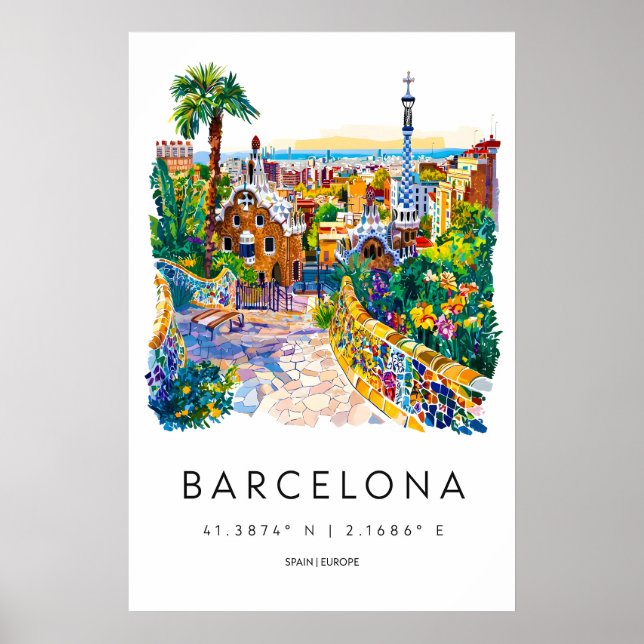 Barcelona Aquarell 1 Poster (Vorne)