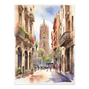 Barcelona Aquarellkunst Fotodruck