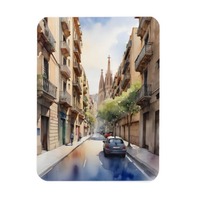 Barcelona Aquarellkunst Magnet (Vertikal)