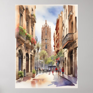 Barcelona Aquarellkunst Poster
