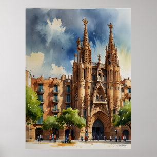Barcelona Aquarellkunst Poster