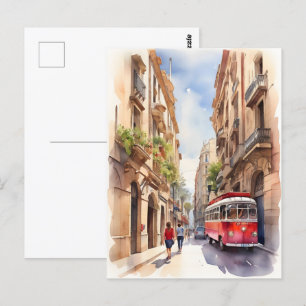 Barcelona Aquarellkunst Postkarte