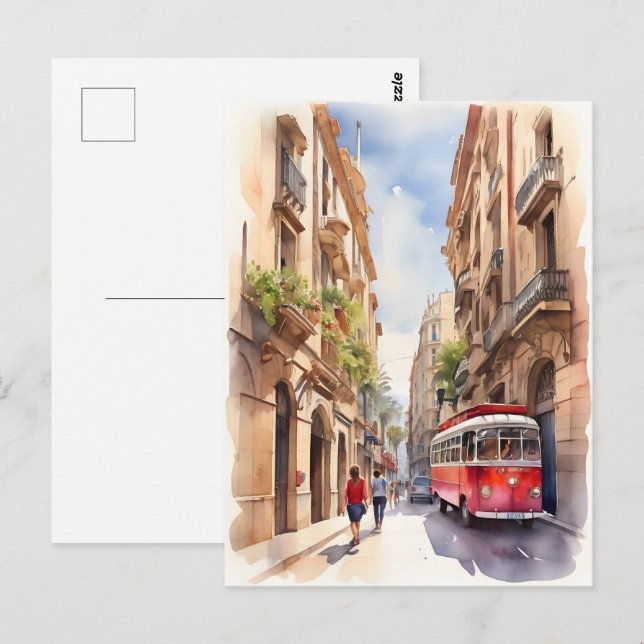 Barcelona Aquarellkunst Postkarte (Vorne/Hinten)