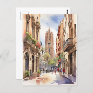 Barcelona Aquarellkunst Postkarte