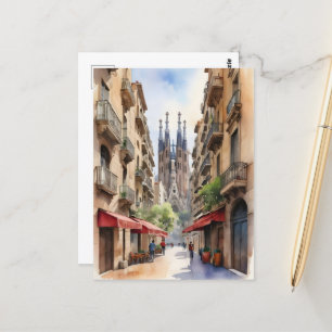 Barcelona Aquarellkunst Postkarte