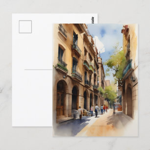 Barcelona Aquarellkunst Postkarte