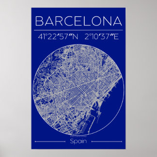 Barcelona Blueprint Stadtplan Poster – Minimalisti