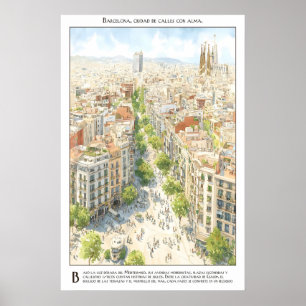 Barcelona City Street View Poster Mittelmeer