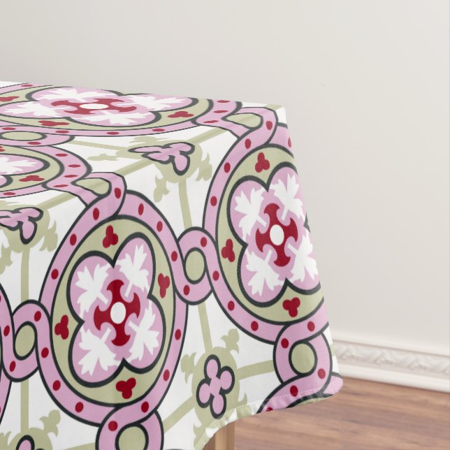 Barcelona-Fliesen-Blume mit rosa Bändern Tischdecke (Beispiel)