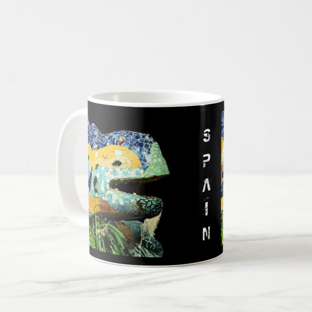 Barcelona, Gaudi - Eidechse, Spanien Kaffeetasse (Vorderseite Links)